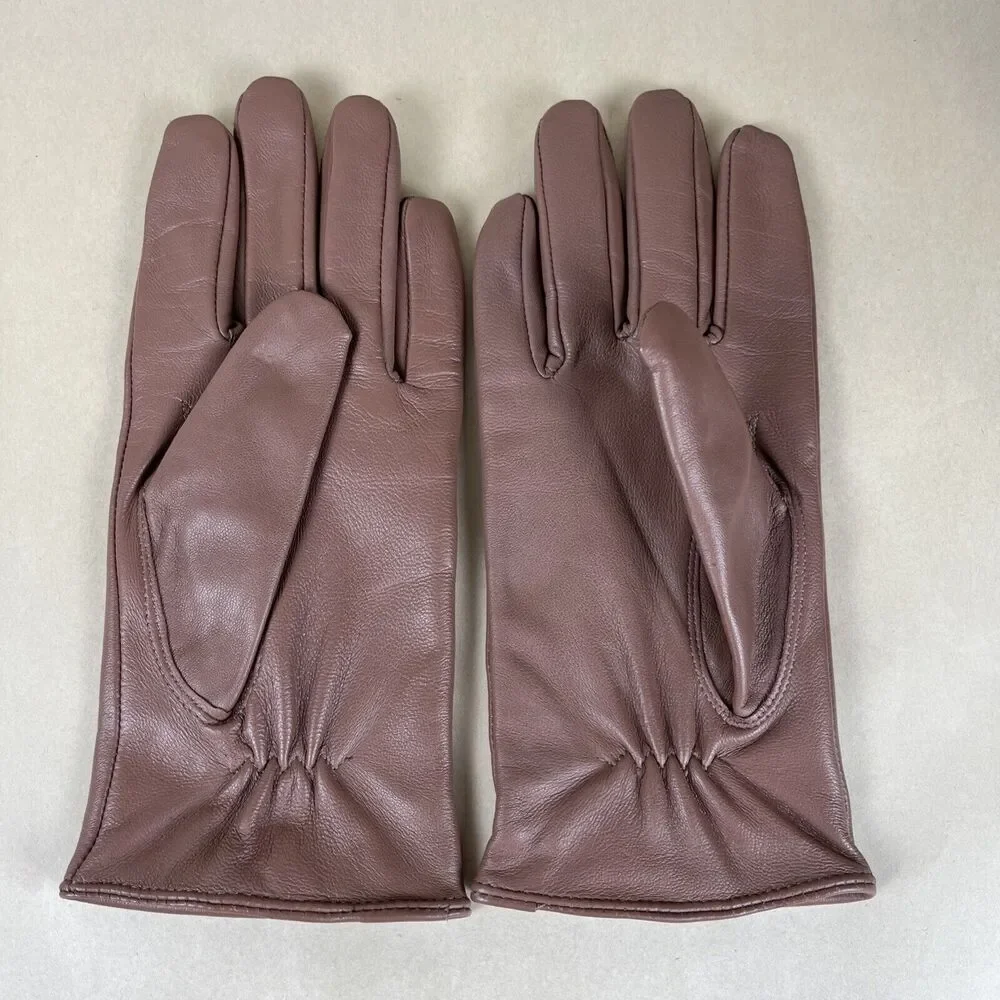 VTG Women Size M/L Soft‎ Leather Driving Gloves Light Brown Lined Warm NWOT
